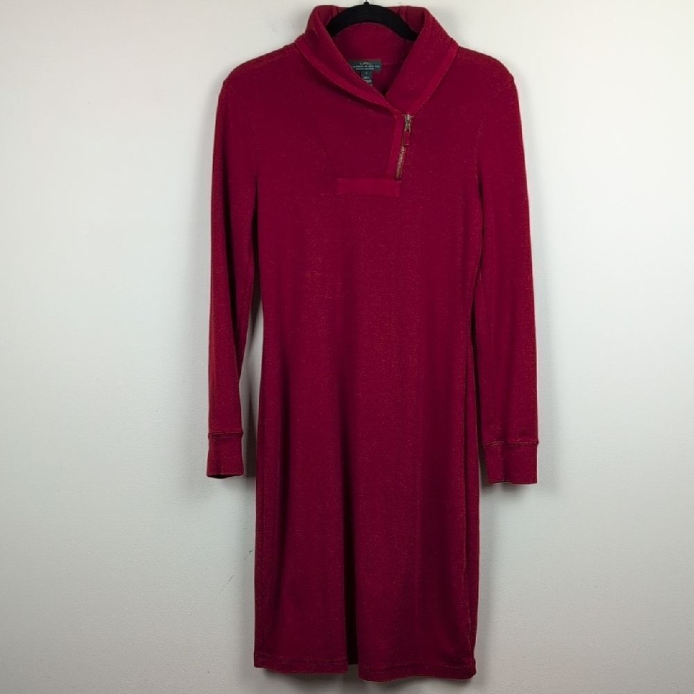 Ralph Lauren Jeans Co Red Cotton Long Sleeve 1/4 Zip Shawl Collar Dress Size S